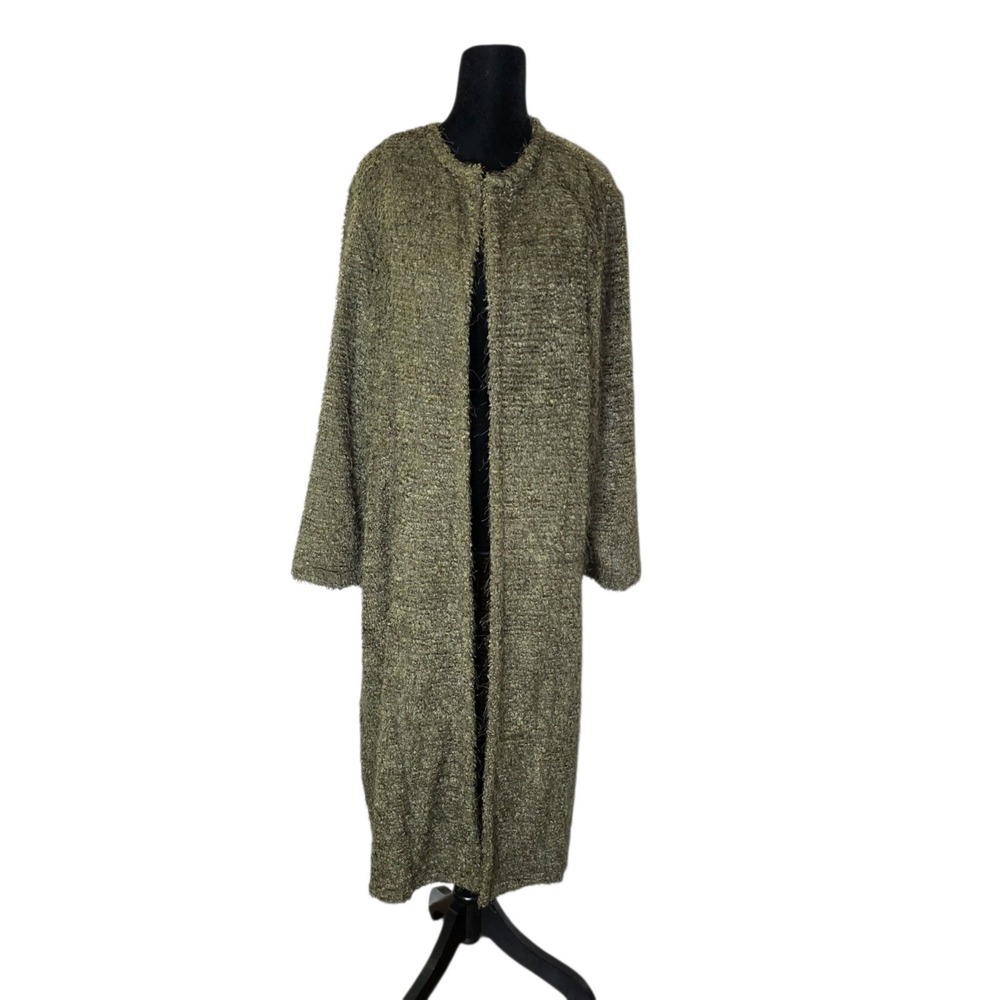Chicos Womens M Forest Green Eyelash Knit Long Duster Cardigan Sweater